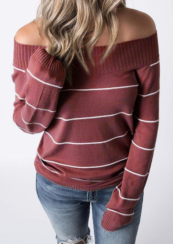 Sweaters Striped Off Shoulder Long Sleeve Sweater in Stripe. Size: S,L
