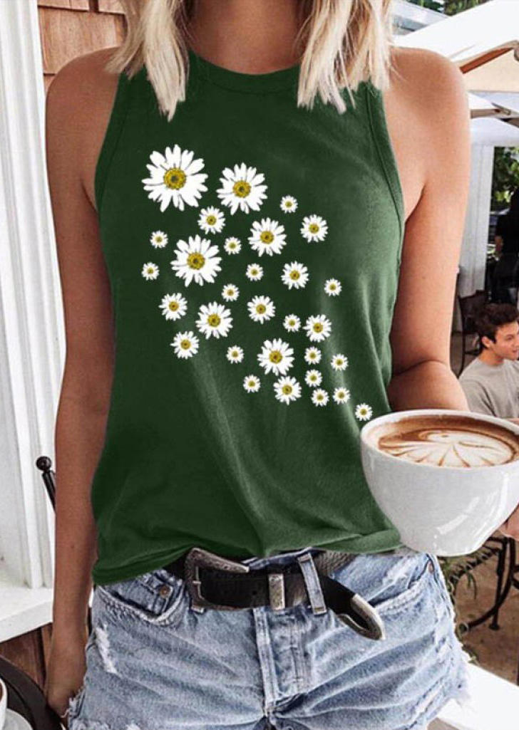 

Tank Tops Daisy Sleeveless Casual Tank Top - Green in Dark Green. Size