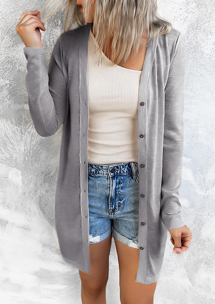

Cardigans Button Long Sleeve Cardigan in Gray. Size