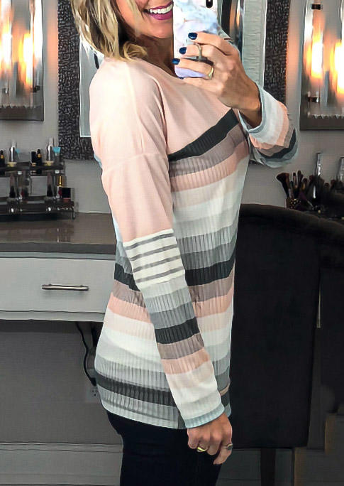 Colorful Striped Splicing Long Sleeve Blouse