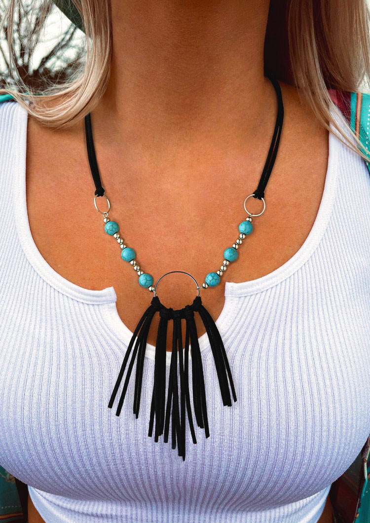 

Necklaces Vintage Tassel Turquoise Pendant Necklace in Black. Size