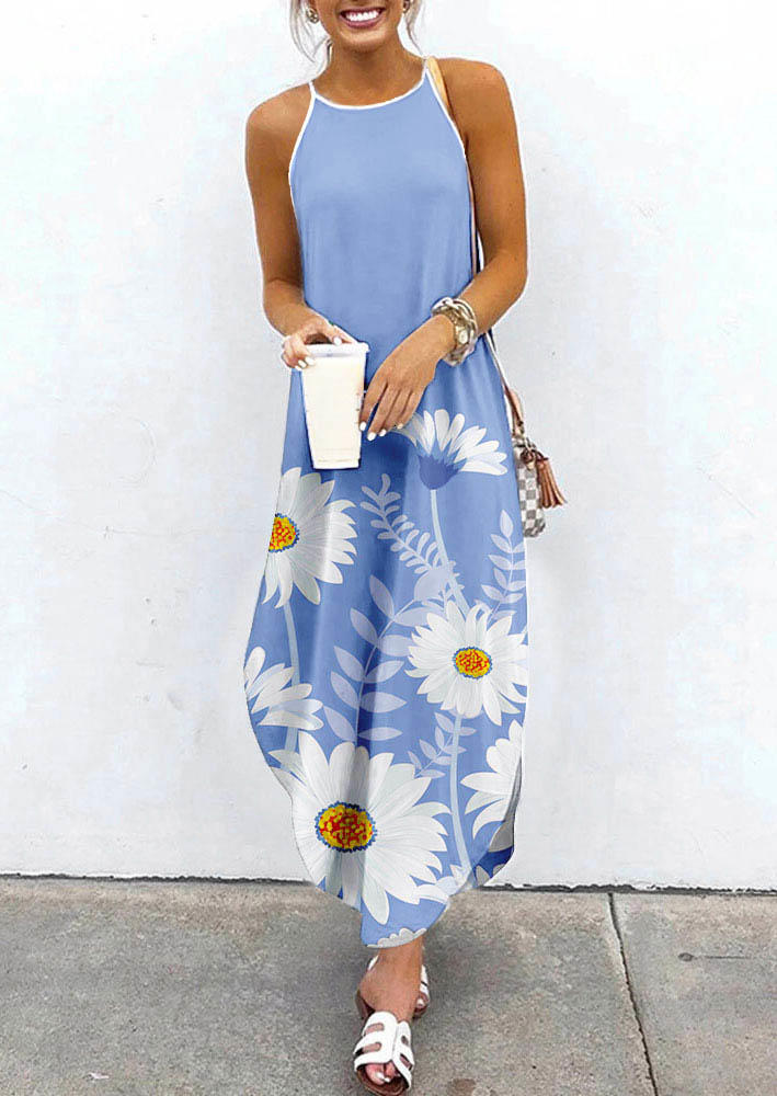 

Maxi Dresses Sunflower Slit Irregular Spaghetti Strap Maxi Dress in Sky Blue. Size