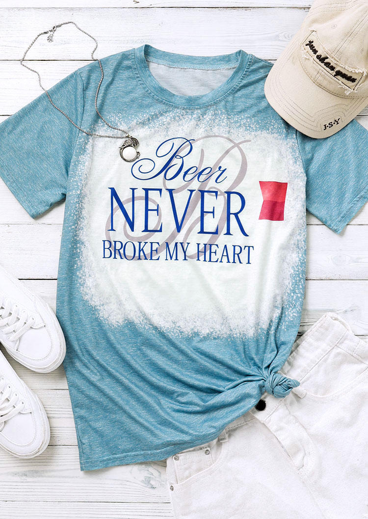 T-shirts Tees Beer Never Broke My Heart Bleached T-Shirt Tee in Light Blue. Size: S,XL