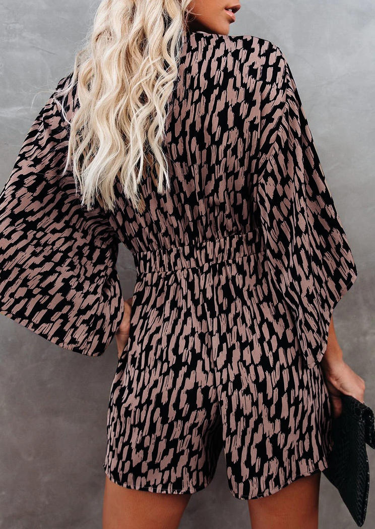 

Jumpsuits & Rompers Pocket Tie Elastic Waist V-Neck Romper in Multicolor. Size: ,XL