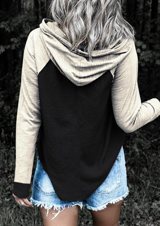 

Hoodies Color Block Long Sleeve Hoodie in Black. Size