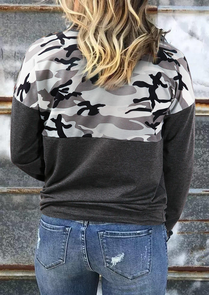 Sweatshirts Camouflage Zipper Turn-down Collar Sweatshirt in Dark Grey. Size: M,XL