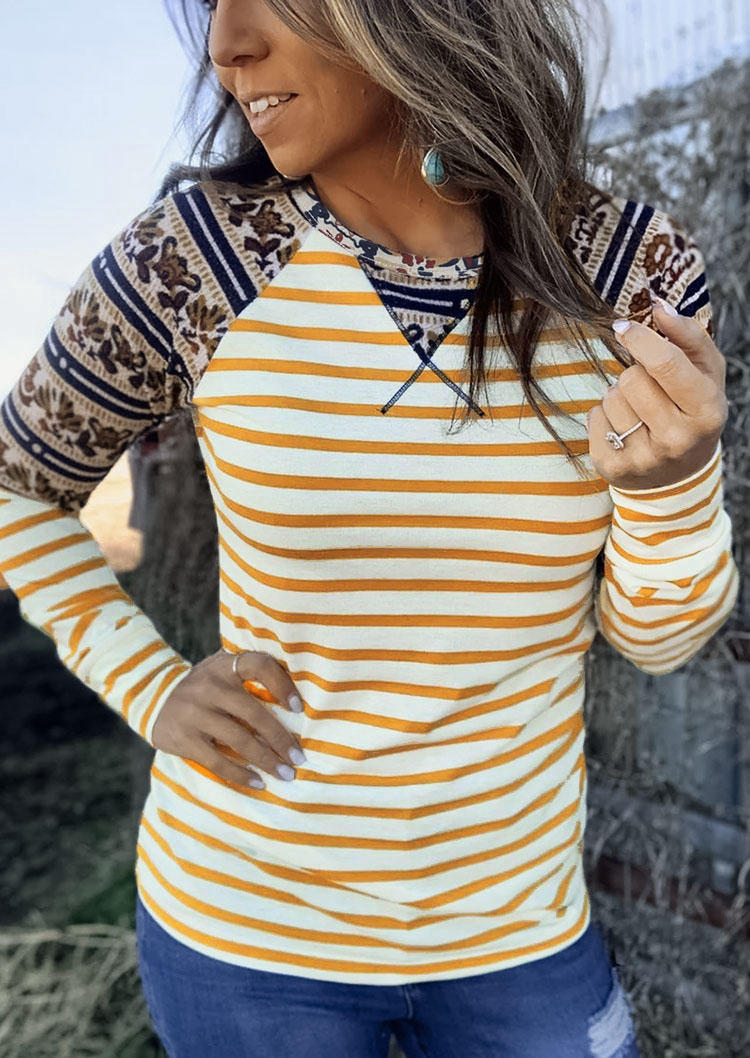 Striped Graphic Raglan Sleeve Casual Blouse