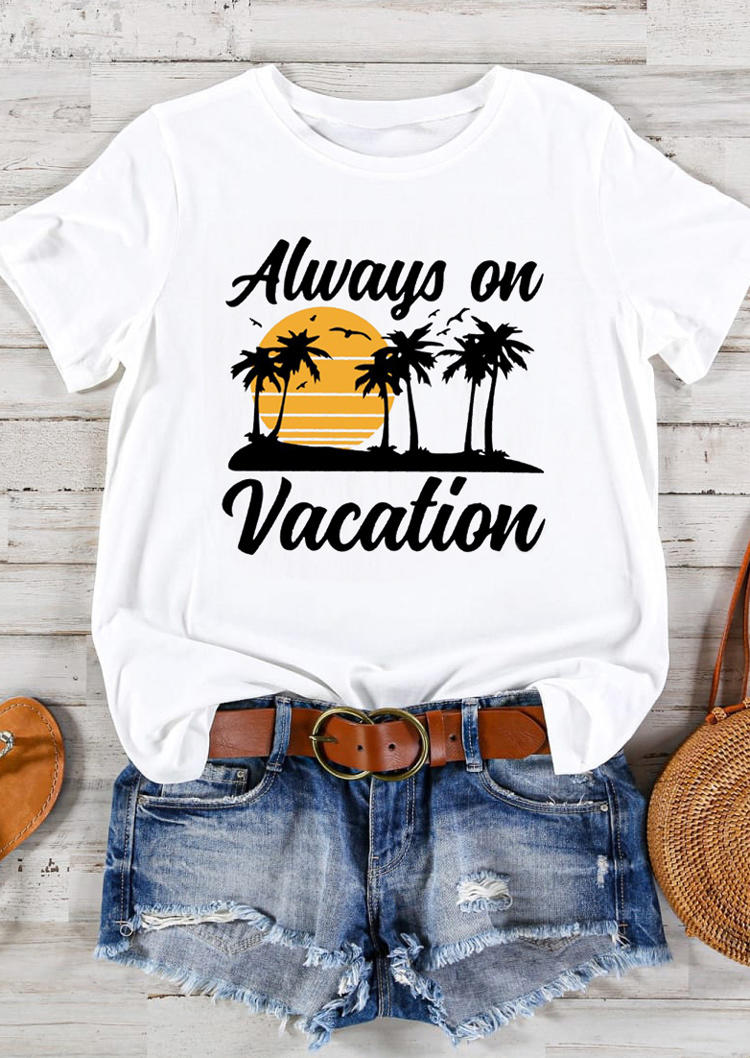 

T-shirts Tees Always On Vacation Palm Tree T-Shirt Tee in White. Size: ,M,L,XL