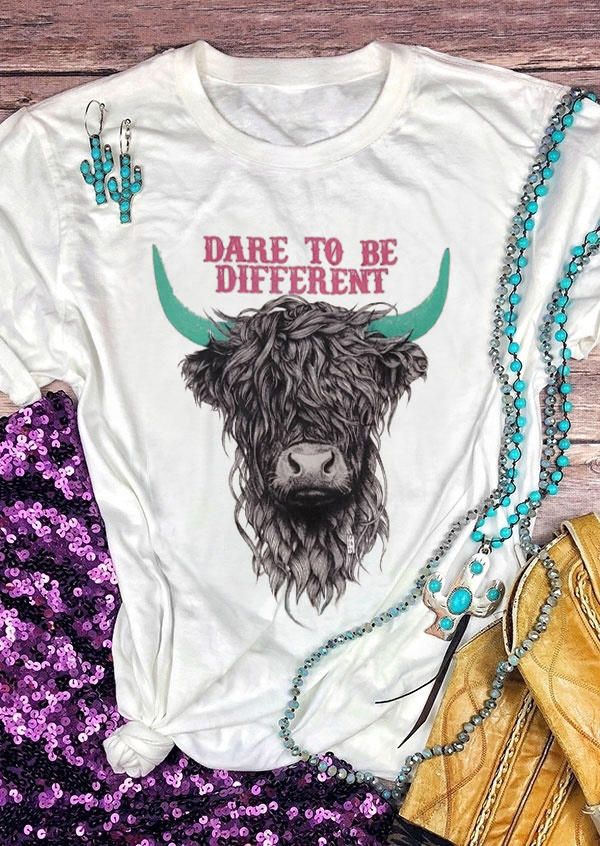

T-shirts Tees Dare To Be Different Highland Cow T-Shirt Tee in White. Size: ,M,L,XL