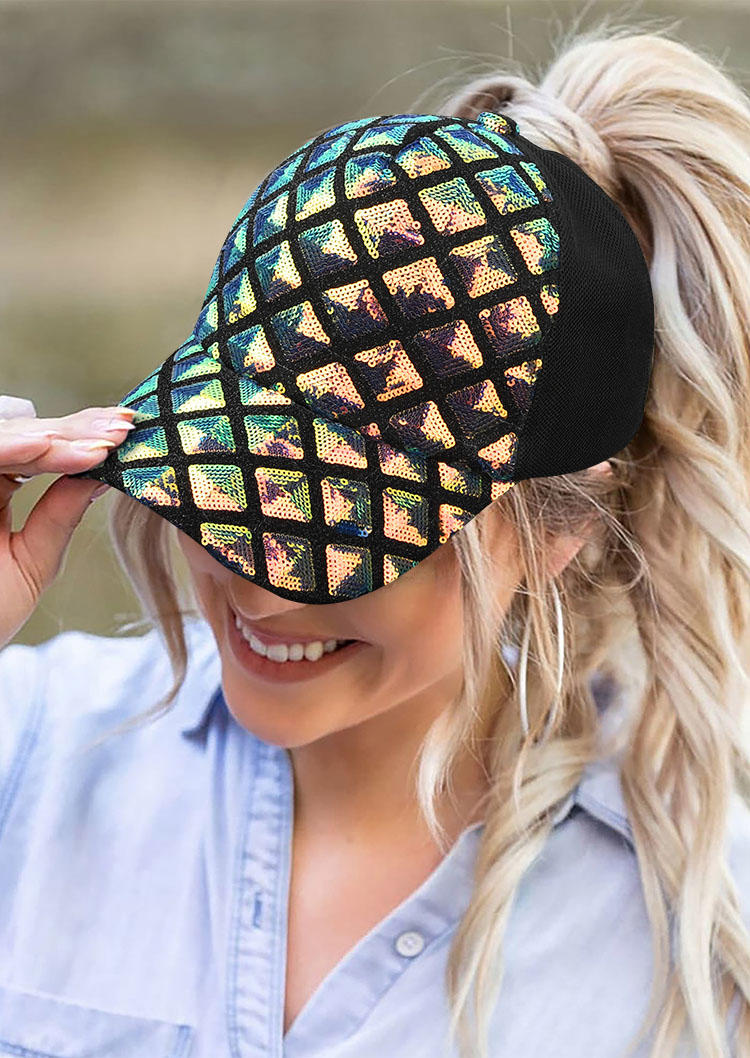 

Hats Colorful Sequined Mesh Splicing Adjustable Baseball Cap in Multicolor. Size