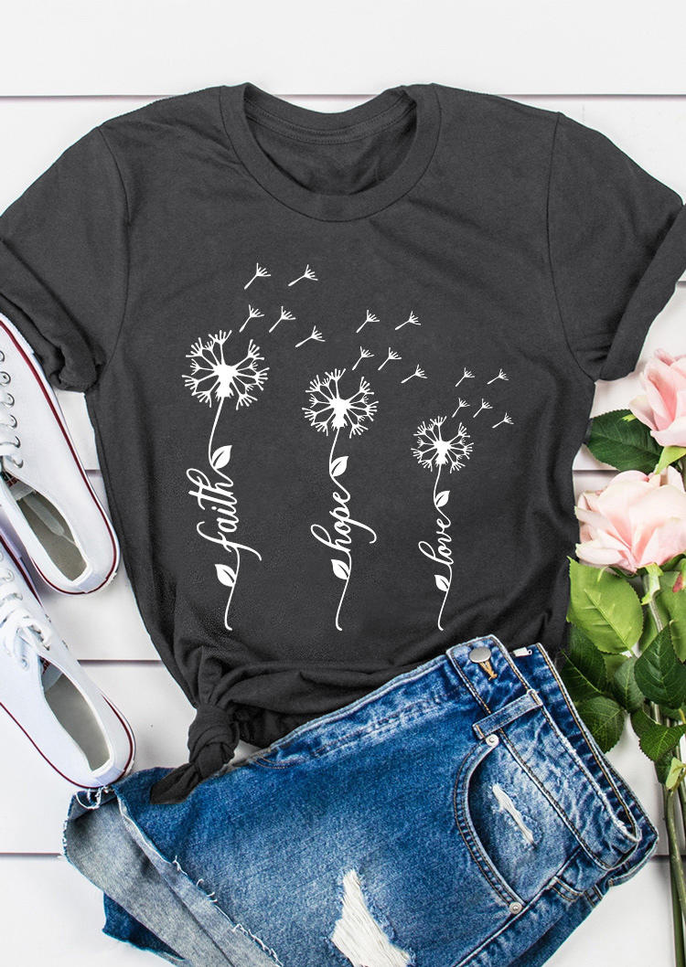 

T-shirts Tees Dandelion Faith Hope Love T-Shirt Tee in Dark Grey. Size