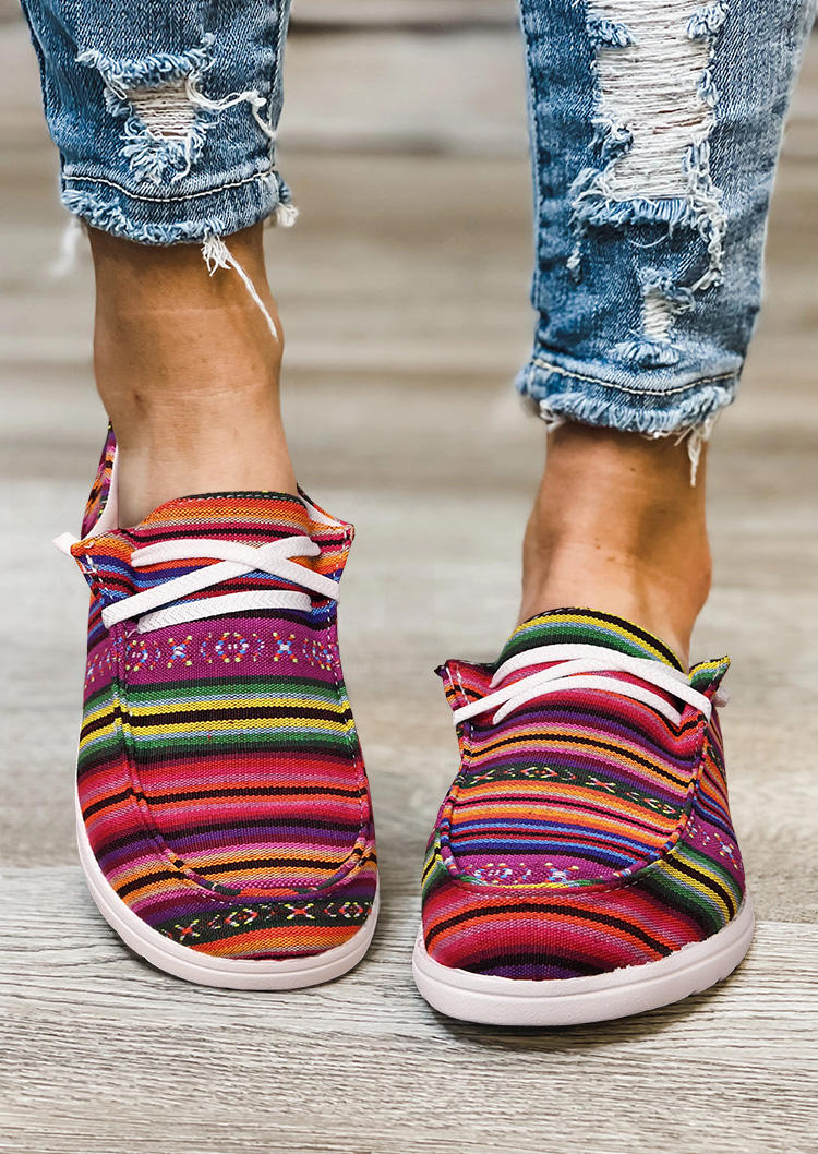 

Sneakers Serape Striped Slip On Flat Canvas Sneakers in Multicolor. Size