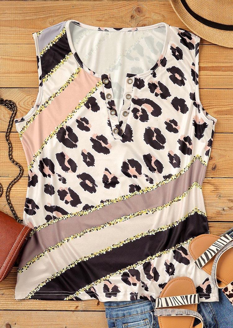 

Tank Tops Leopard Color Block Notched Neck Hole Tank Top in Leopard. Size