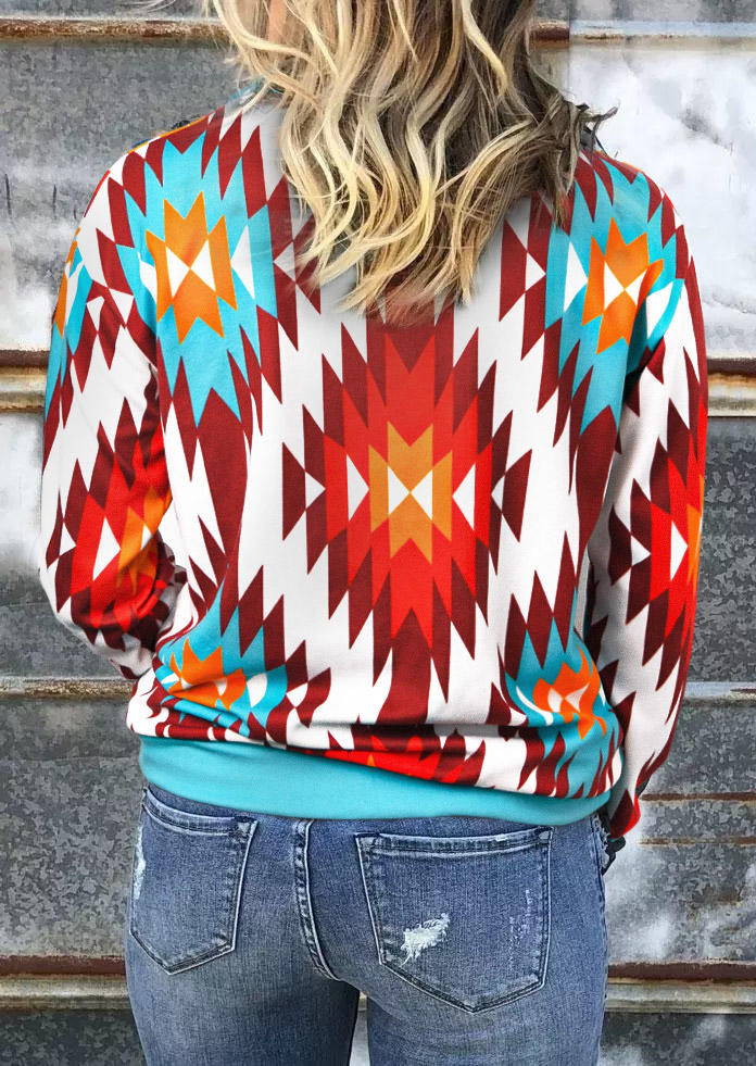 Sweatshirts Aztec Geometric Zipper Long Sleeve Sweatshirt in Multicolor. Size: S