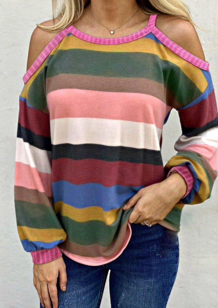 Color Block Striped Cold Shoulder Blouse