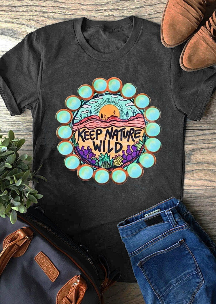 

T-shirts Tees Keep Nature Wild Cactus Turquoise T-Shirt Tee in Dark Grey. Size: ,M,L,XL