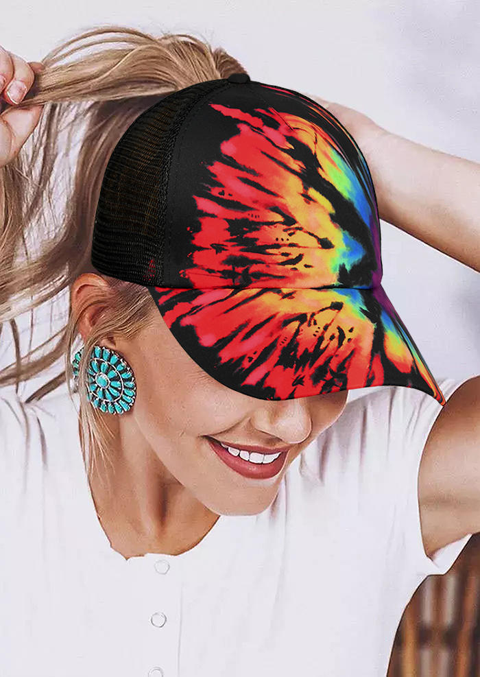 

Hats Reverse Tie Dye Rainbow Mesh Ponytail Baseball Cap in Multicolor. Size