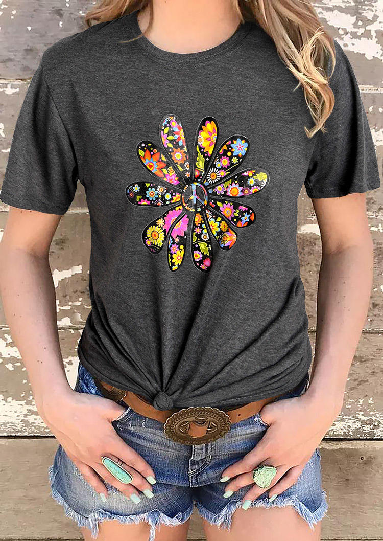 

T-shirts Tees Daisy O-Neck Short Sleeve T-Shirt Tee in Dark Grey. Size