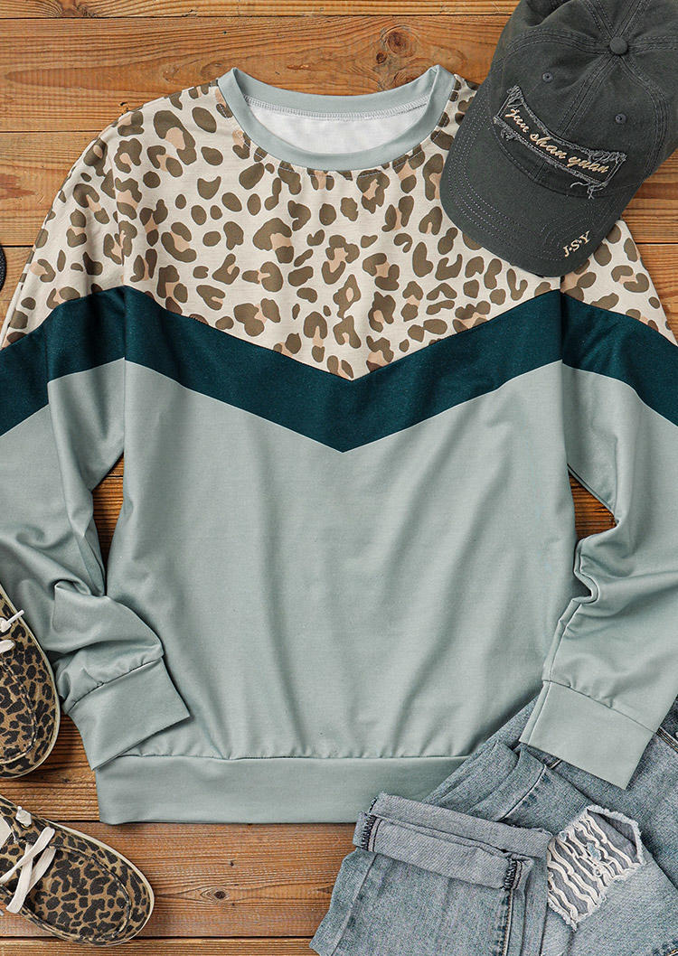 

Sweatshirts Leopard Splicing Color Block Sweatshirt in Multicolor. Size: M