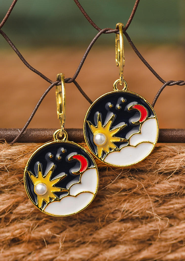 

Earrings Moon Sun Round Pendant Earrings in Gold. Size