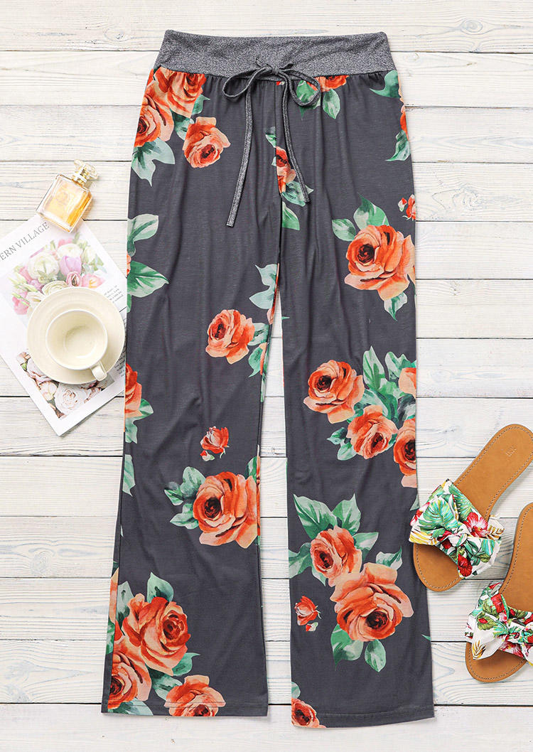 

Pants Floral Drawstring Wide Leg Pants in Multicolor. Size: ,XL