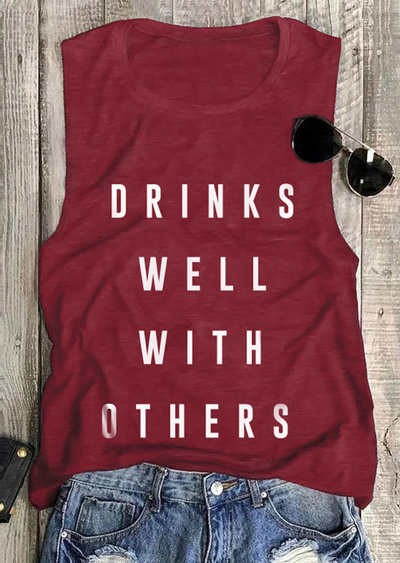 

Tank Tops Drinks Well With Others Tank Top in Burgundy. Size: ,M,L,XL