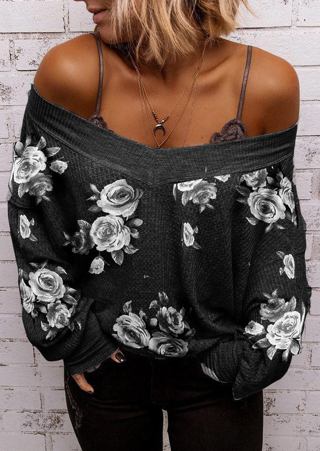 

Blouses Rose Waffle Off Shoulder Blouse in Dark Grey. Size