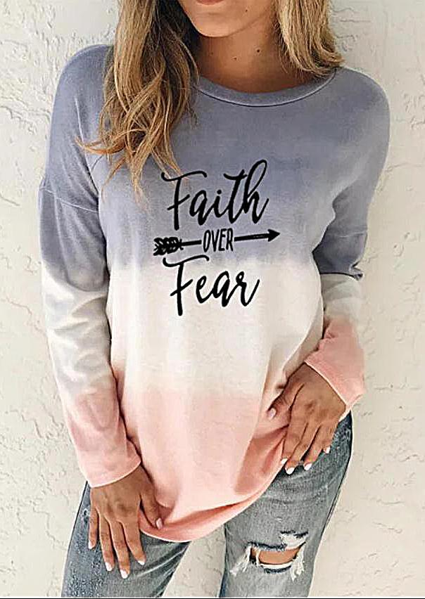 T-shirts Tees Gradient Faith Over Fear Long Sleeve T-Shirt Tee in Multicolor. Size: L