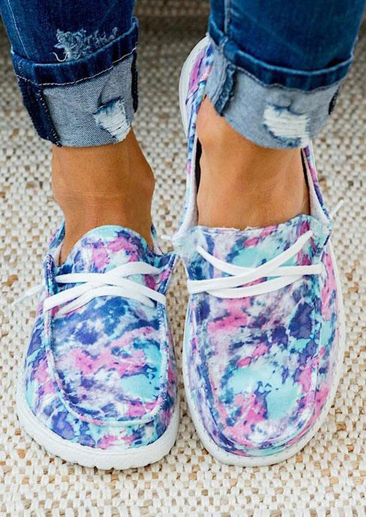 

Sneakers Tie Dye Slip On Round Toe Flat Sneakers in Multicolor. Size