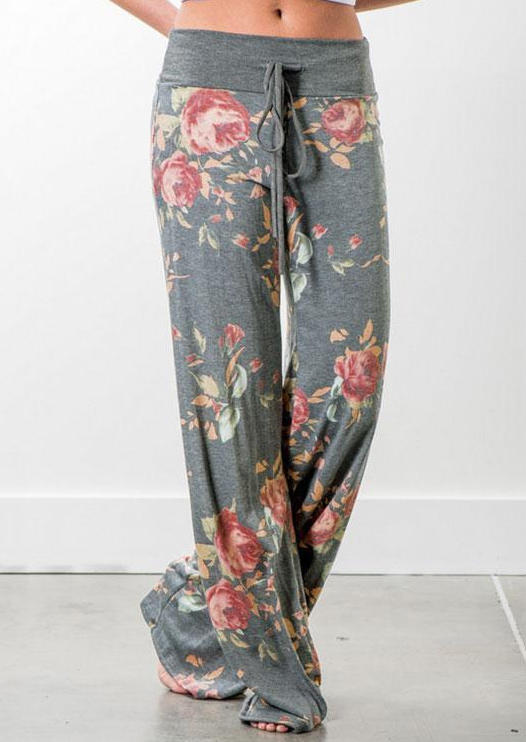 

Pants Floral Drawstring Wide Leg Pants in Gray. Size