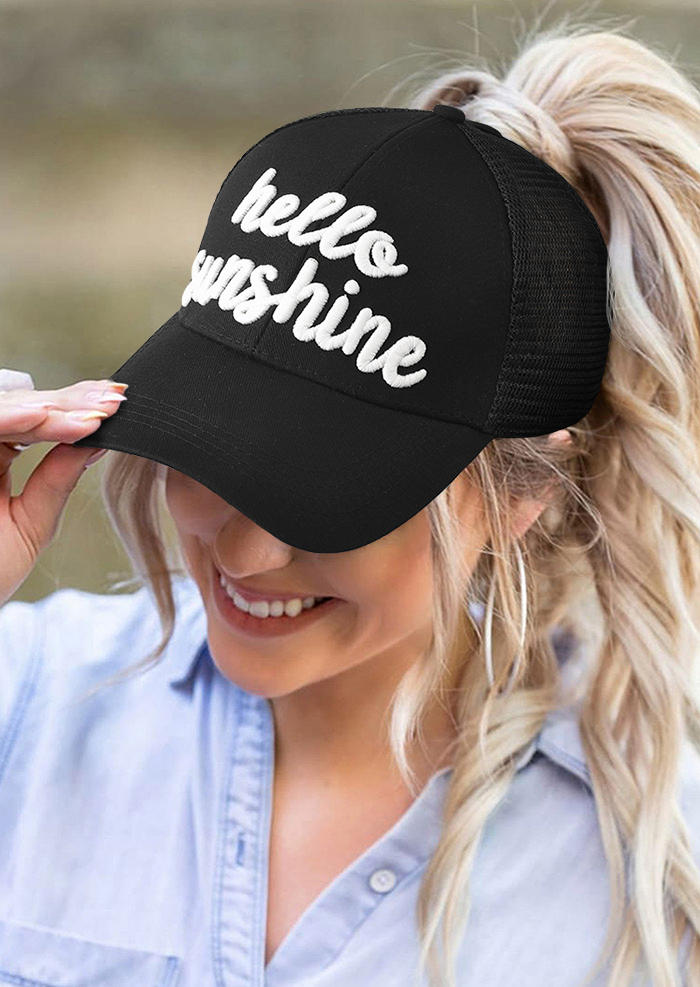 

Hats Hello Sunshine Mesh Hollow Out Baseball Cap in Black. Size