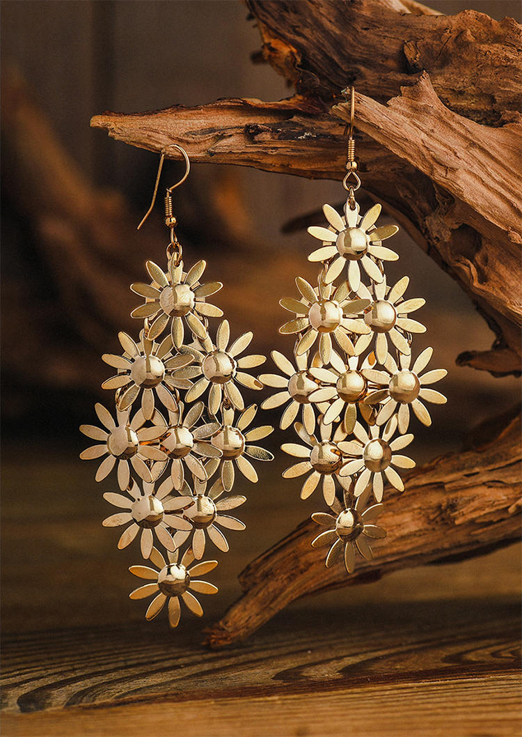 

Earrings Sunflower Long Pendant Alloy Earrings in Gold. Size