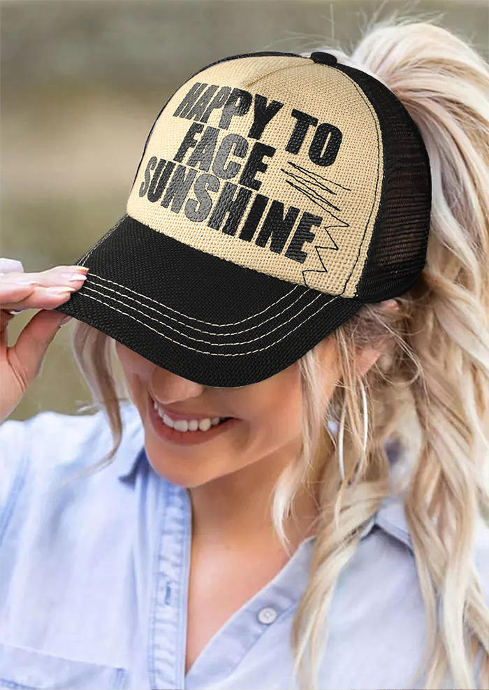 

Hats Happy To Face Sunshine Mesh Splicing Baseball Cap in Black,Blue,Beige. Size