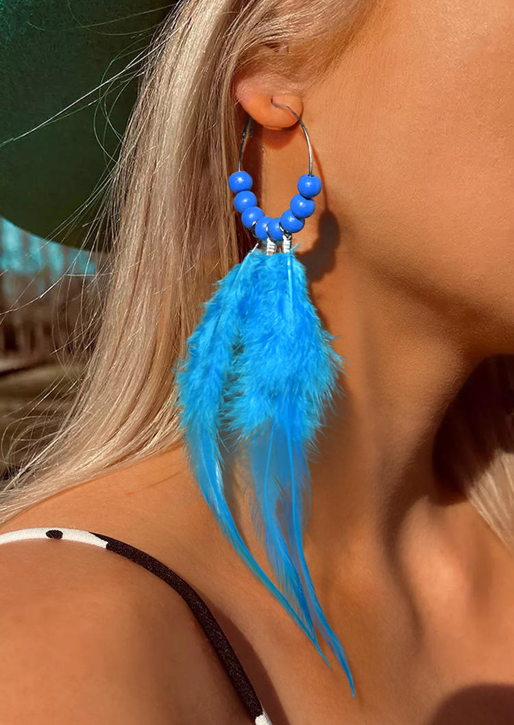 

Earrings Bohemian Feather Beading Alloy Earrings in Blue. Size