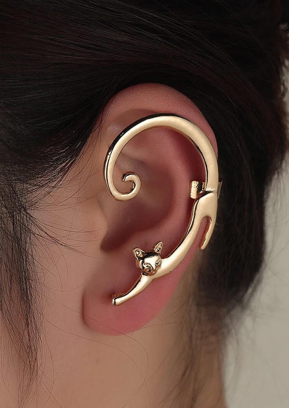 

Earrings Creative Cute Cat Wrap Alloy Earrings in Gold. Size