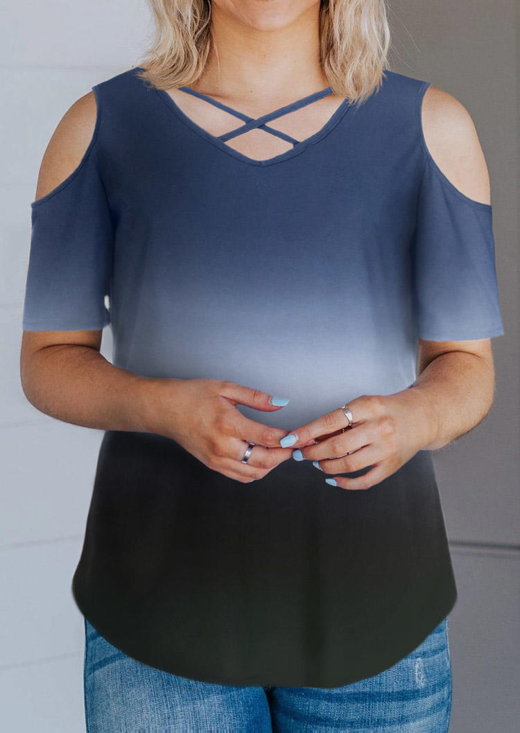 

Blouses Gradient Criss-Cross Cold Shoulder Blouse in Multicolor. Size