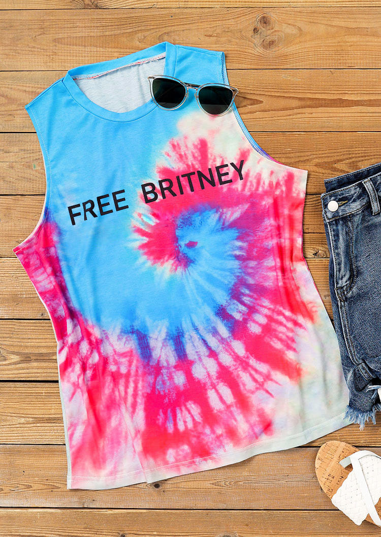 Tank Tops Tie Dye Swirl Free Britney Graphic Sleeveless Tank Top in Multicolor. Size: S,M,L,XL