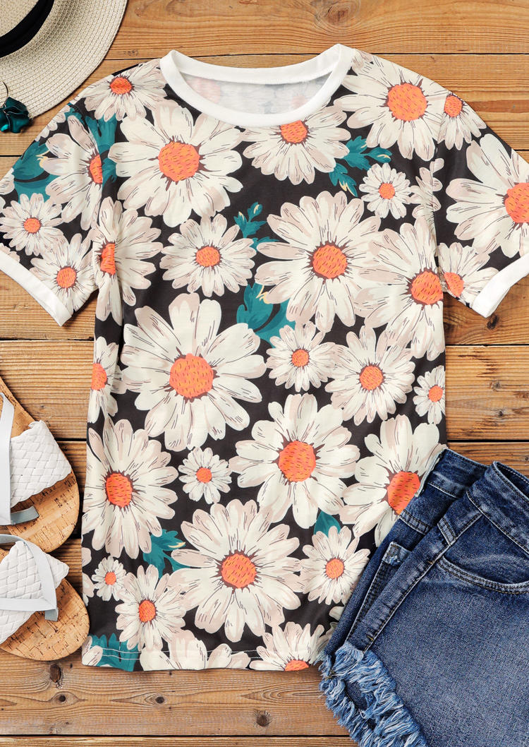 

T-shirts Tees Daisy O-Neck Short Sleeve T-Shirt Tee in Multicolor. Size: ,M,L,XL
