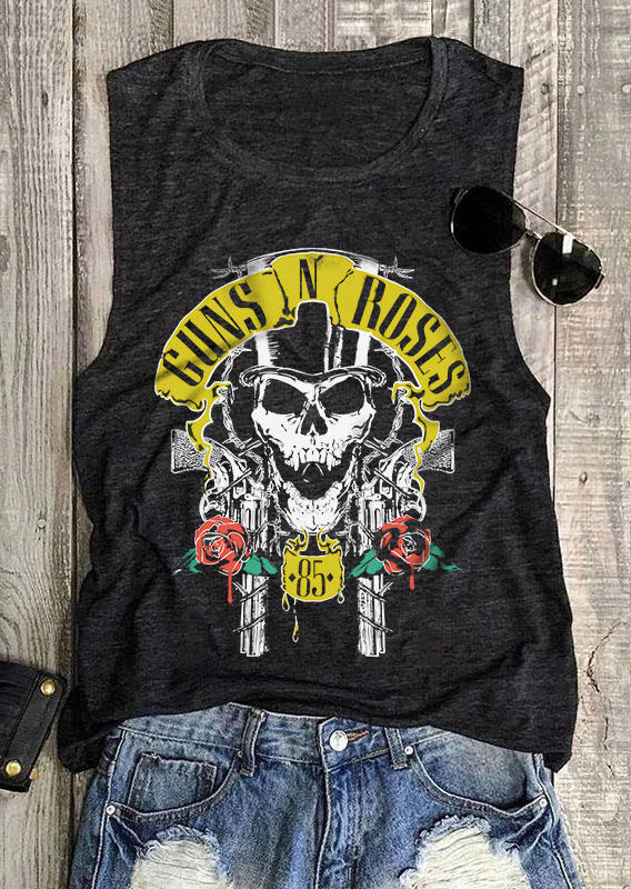 Tank Tops Guns N' Roses Skull Sleeveless Tank Top - Dark Grey in Gray. Size: S