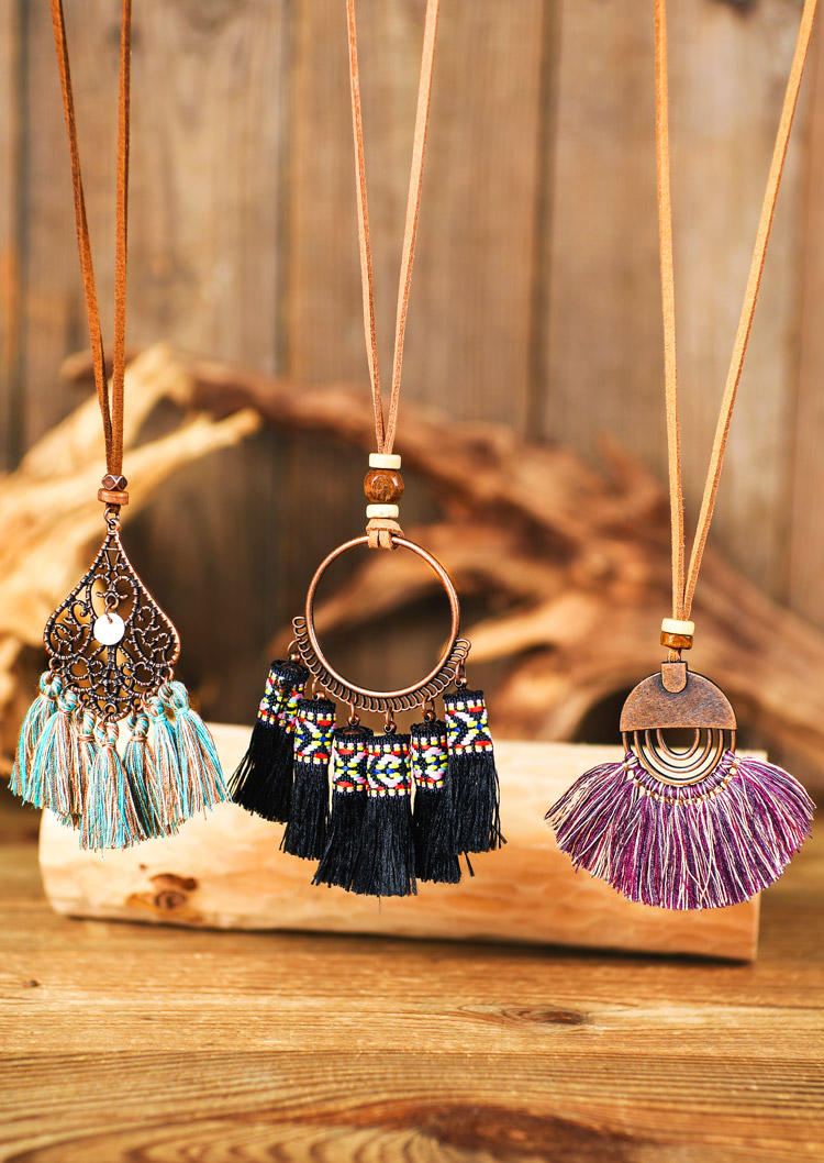 

Necklaces 3Pcs Floral Tassel Hollow Out Geometric Pendant Necklace in Pattern2. Size