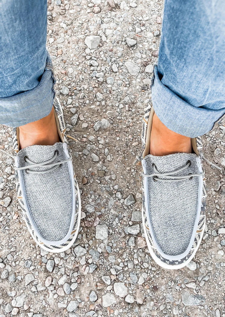 Aztec Geometric Western Slip On Flat Sneakers - Gray