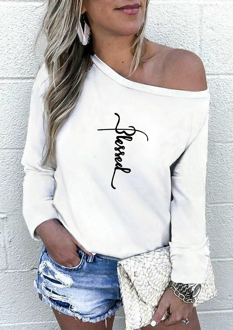 

T-shirts Tees Thanksgiving Blesssed Long Sleeve T-Shirt Tee in White. Size