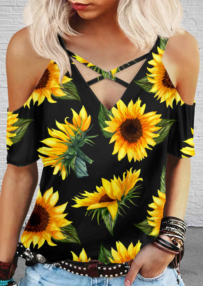

Blouses Sunflower Criss-Cross Cold Shoulder Blouse in Black. Size