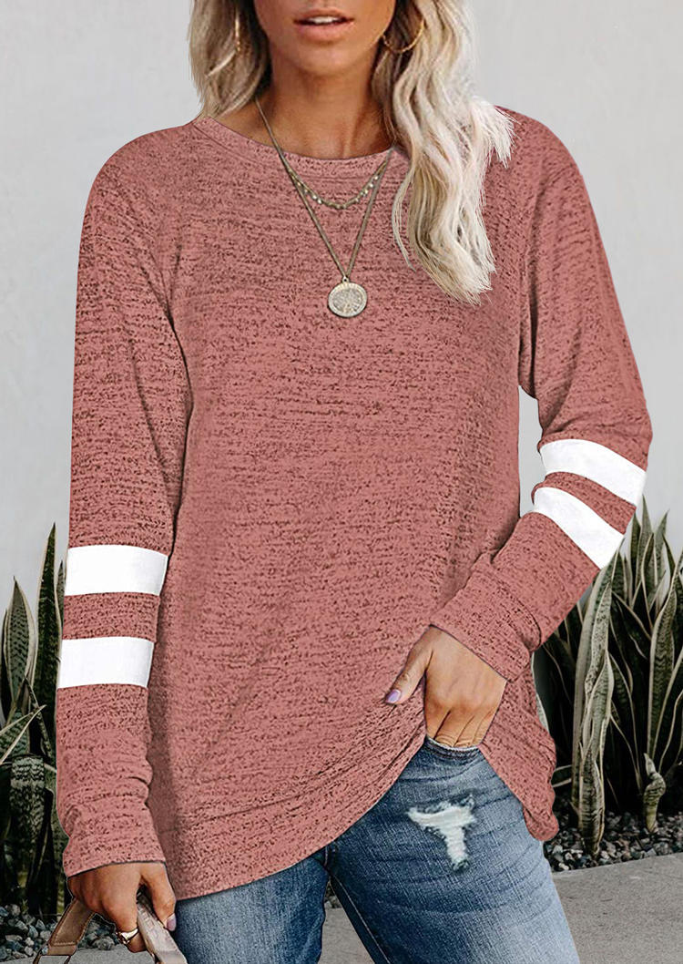 

Blouses Striped Long Sleeve O-Neck Blouse in Pink. Size: ,M,L,XL