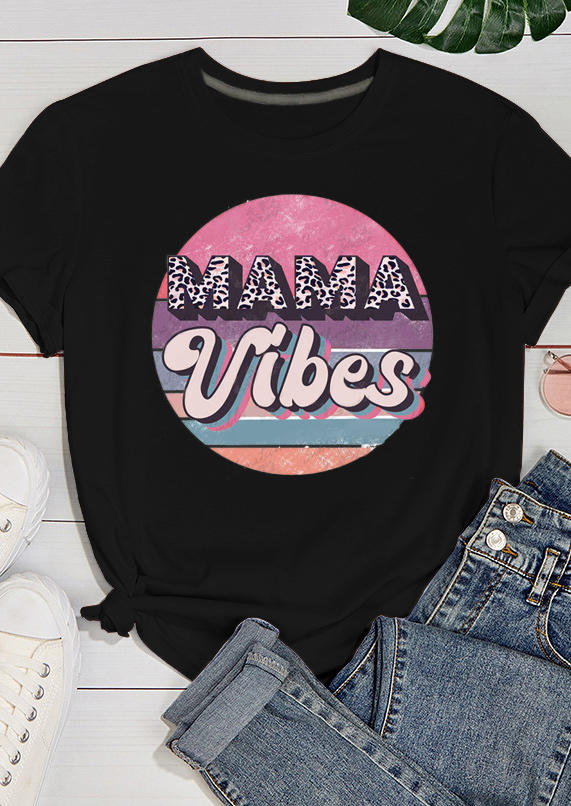

T-shirts Tees Leopard Mama Vibes Short Sleeve T-Shirt Tee in Black. Size: ,M,L,XL