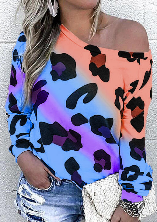

Blouses Colorful Leopard Color Block Long Sleeve Blouse in Multicolor. Size