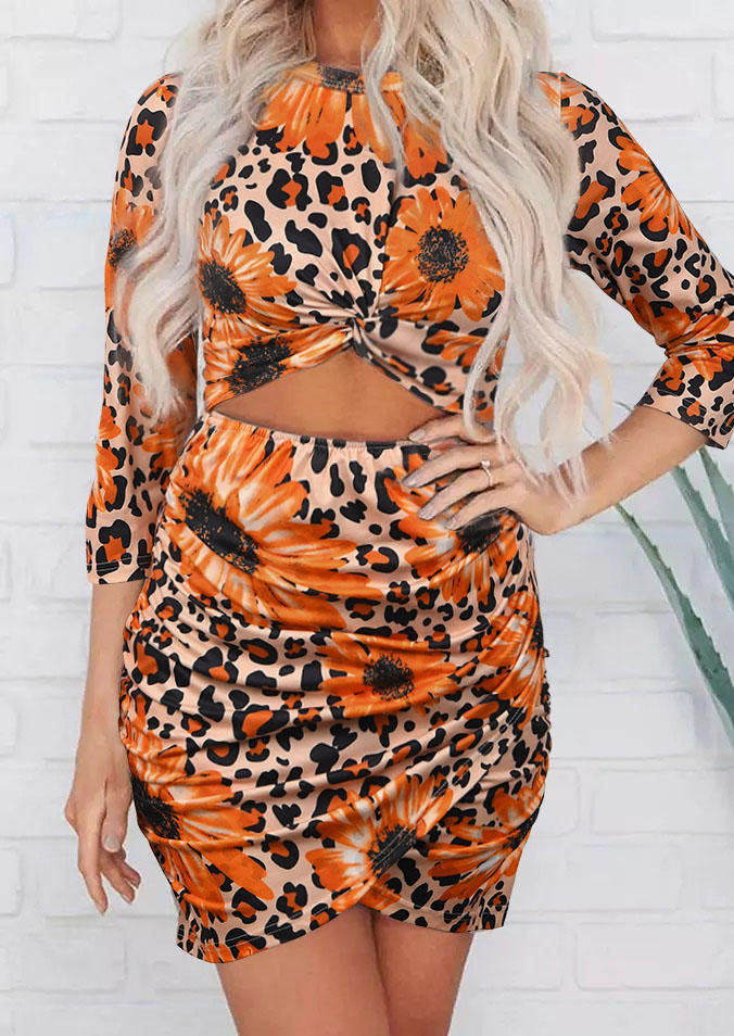 Sunflower Leopard Twist Hollow Out Bodycon Dress