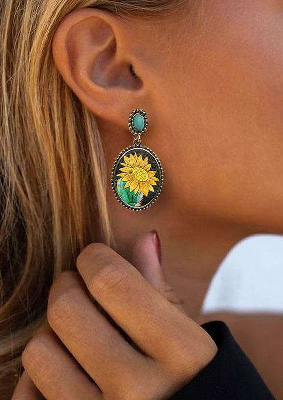 

Earrings Vintage Sunflower Turquoise Cactus Alloy Earrings in Multicolor. Size