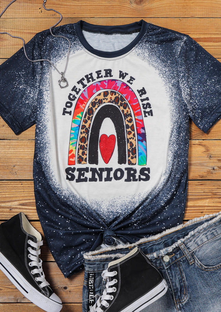 Together We Rise Seniors Leopard Bleached T-Shirt Tee - Deep Blue