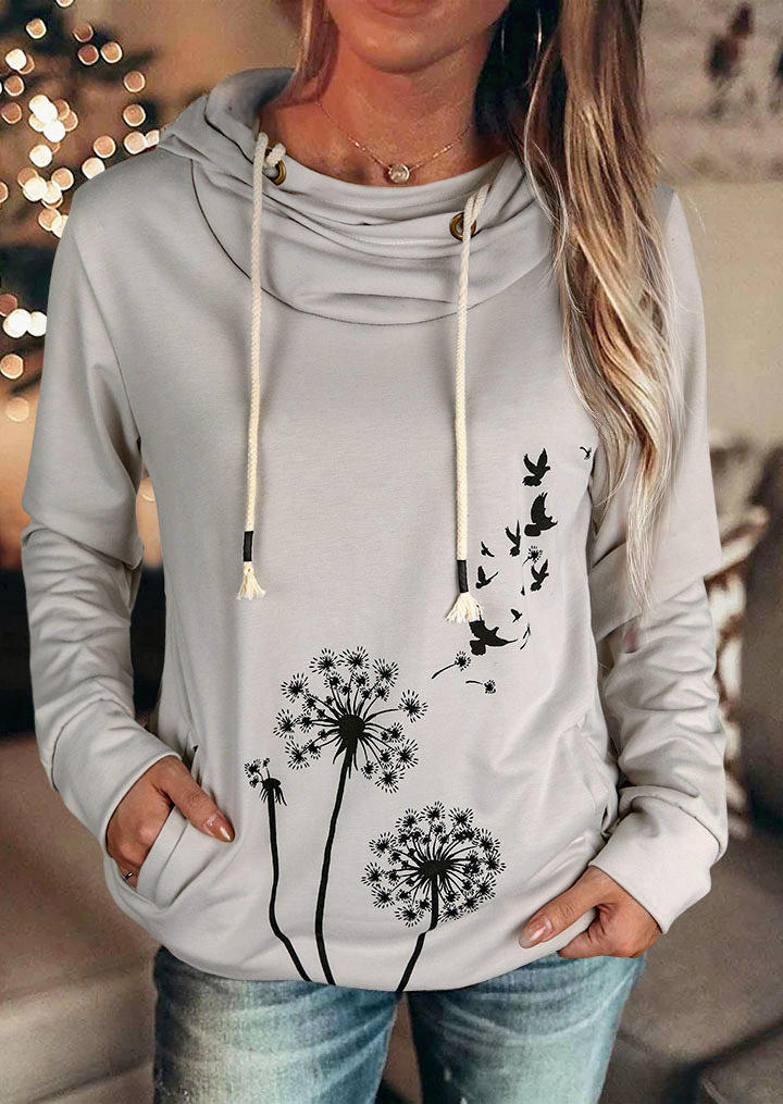 

Hoodies Dandelion Pocket Drawstring Pullover Hoodie in Gray. Size: ,L